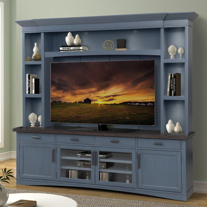 Parker House Americana Modern 92 Inch TV Console with Hutch Back Panel and LED Lights