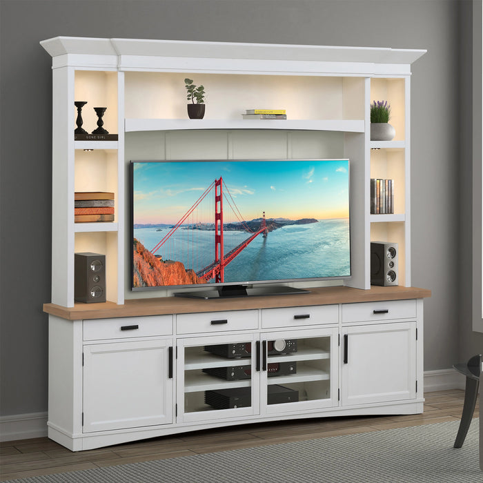 Parker House Americana Modern 92 Inch TV Console with Hutch Back Panel and LED Lights