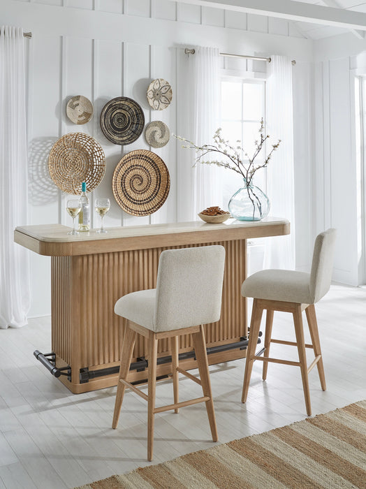 Parker House Escape - Dining 78 Inch Bar with 2 Upholstered Swivel Barstools