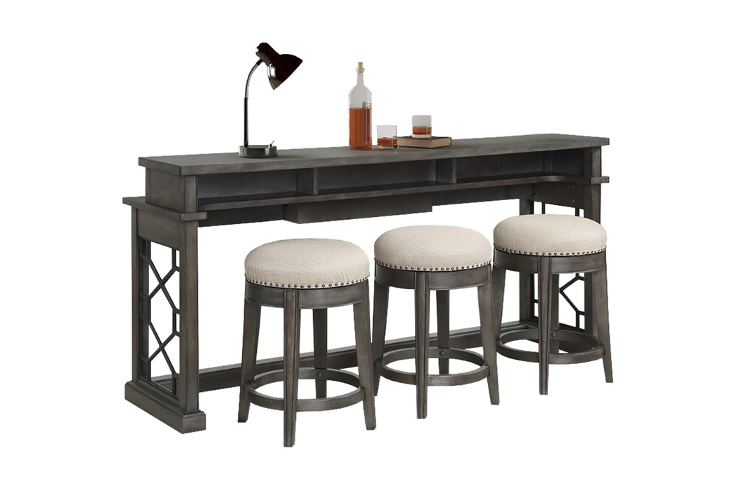 Parker House Sundance - Smokey Grey Cocktail Table with 2 End Tables and Console Table with 3 Stools