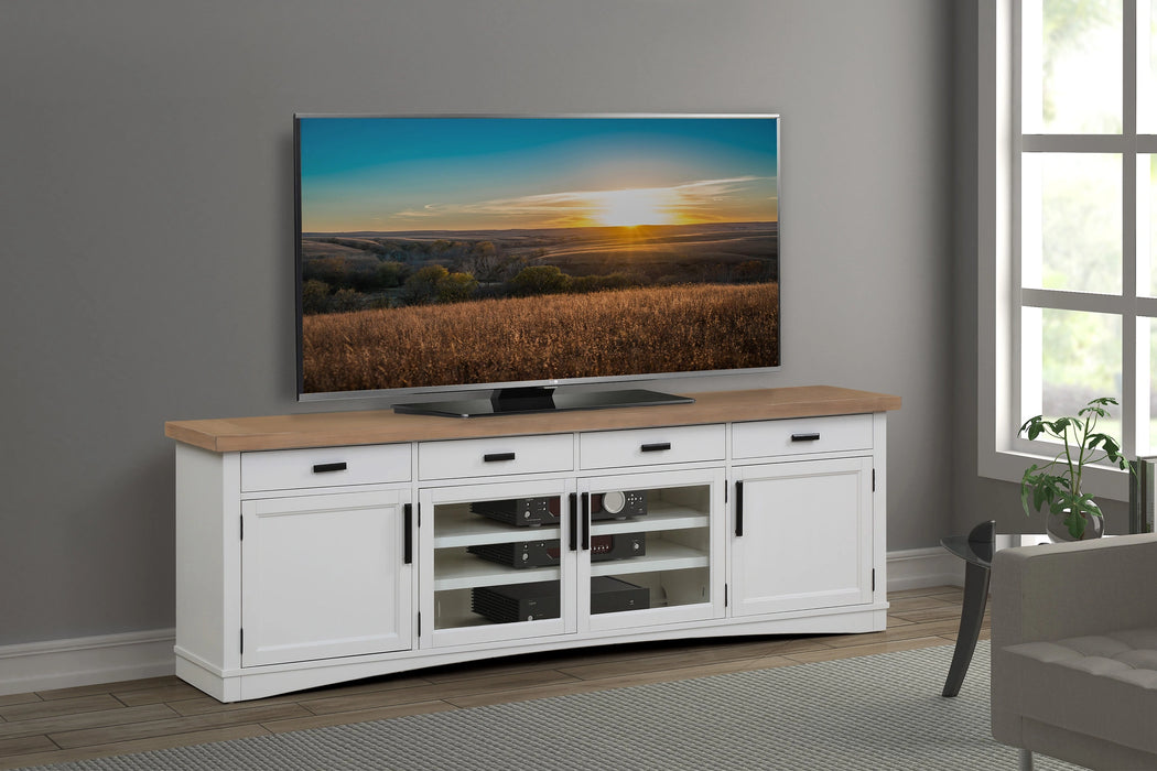 Parker House Americana Modern 92 Inch TV Console with Hutch Back Panel and LED Lights