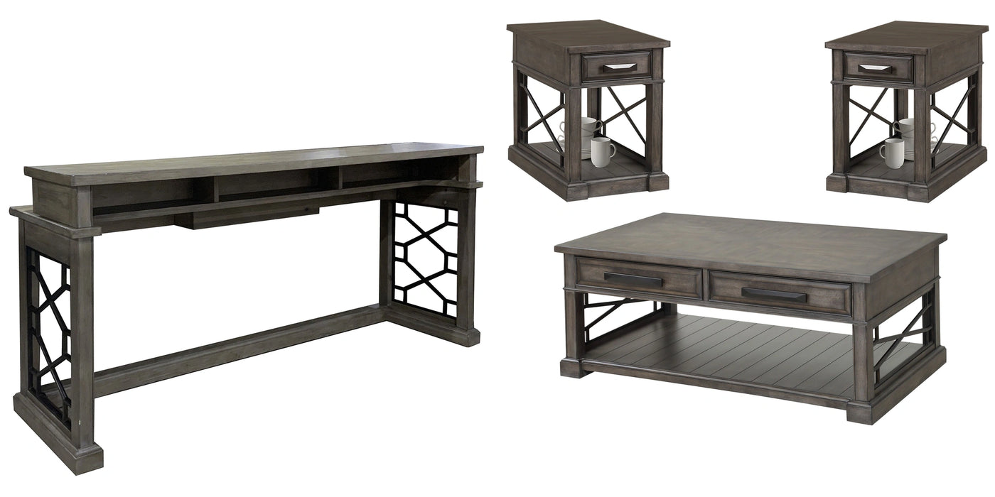Parker House Sundance - Smokey Grey Cocktail Table with 2 Chairside Tables and Console Table