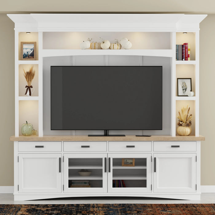 Parker House Americana Modern 92 Inch TV Console with Hutch Back Panel and LED Lights