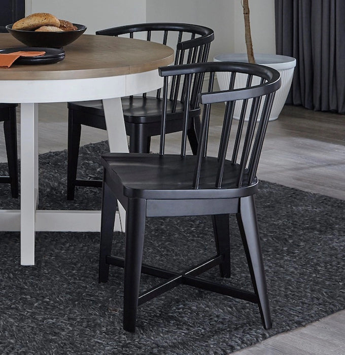 Parker House Americana Modern Dining 48-66 inch Round Dining Table and 4 Black Barrel Chairs