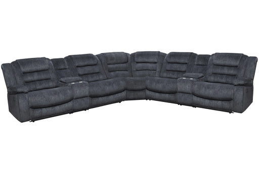 Parker Living Bolton - Misty Storm 7 Piece Modular Reclining Sectional and Entertainment Console