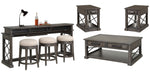 Parker House Sundance - Smokey Grey Cocktail Table with 2 Chairside Tables and Console Table with 3 Stools