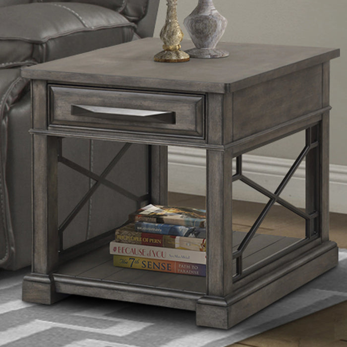Parker House Sundance - Smokey Grey Cocktail Table with 2 End Tables and Console Table with 3 Stools