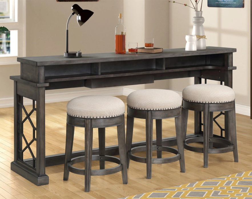 Parker House Sundance - Smokey Grey Cocktail Table with 2 Chairside Tables and Console Table with 3 Stools