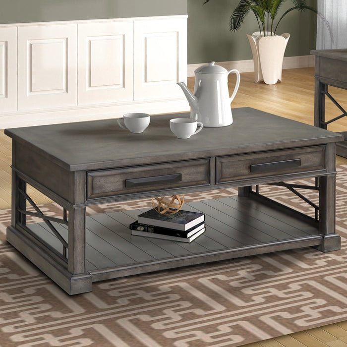 Parker House Sundance - Smokey Grey Cocktail Table with 2 Chairside Tables and Console Table with 3 Stools