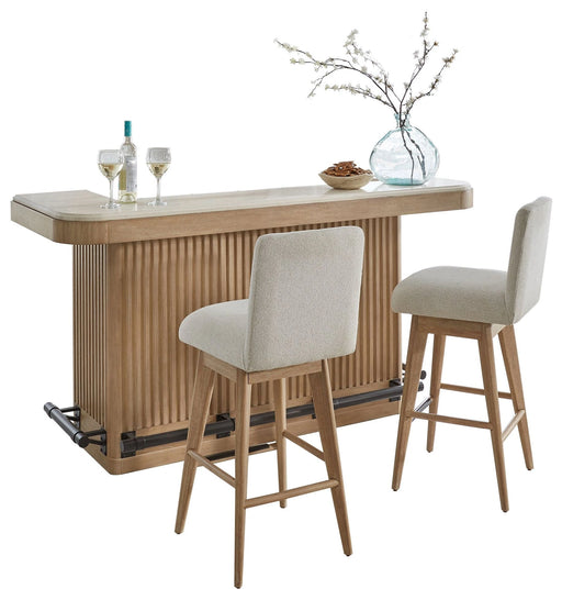 Parker House Escape - Dining 78 Inch Bar with 2 Upholstered Swivel Barstools