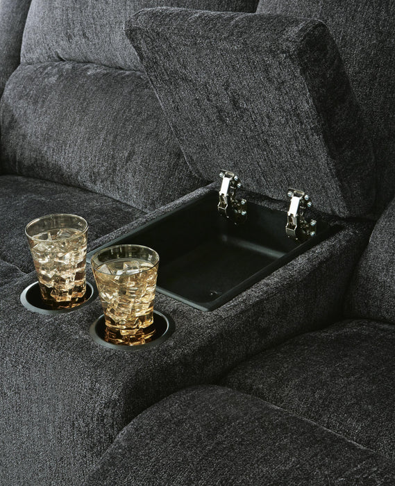 Draycoll Power Reclining Loveseat with Console - MI Hometown Furnishings (MI)*