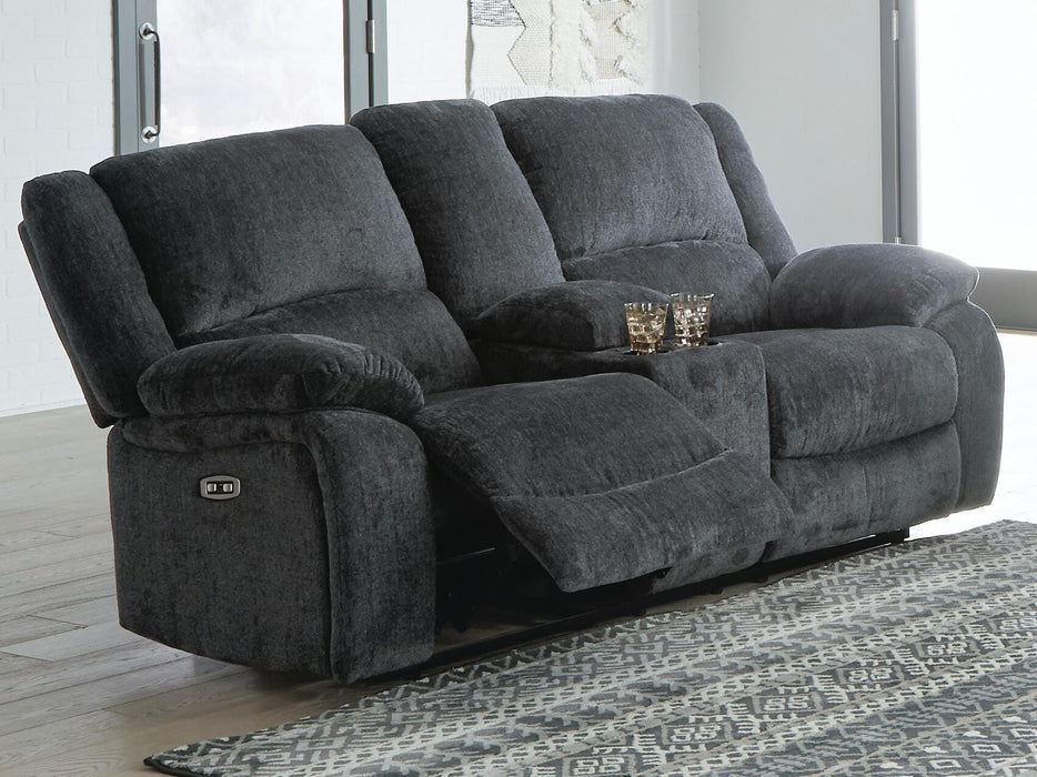 Draycoll Power Reclining Loveseat with Console - MI Hometown Furnishings (MI)*