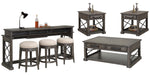 Parker House Sundance - Smokey Grey Cocktail Table with 2 End Tables and Console Table with 3 Stools