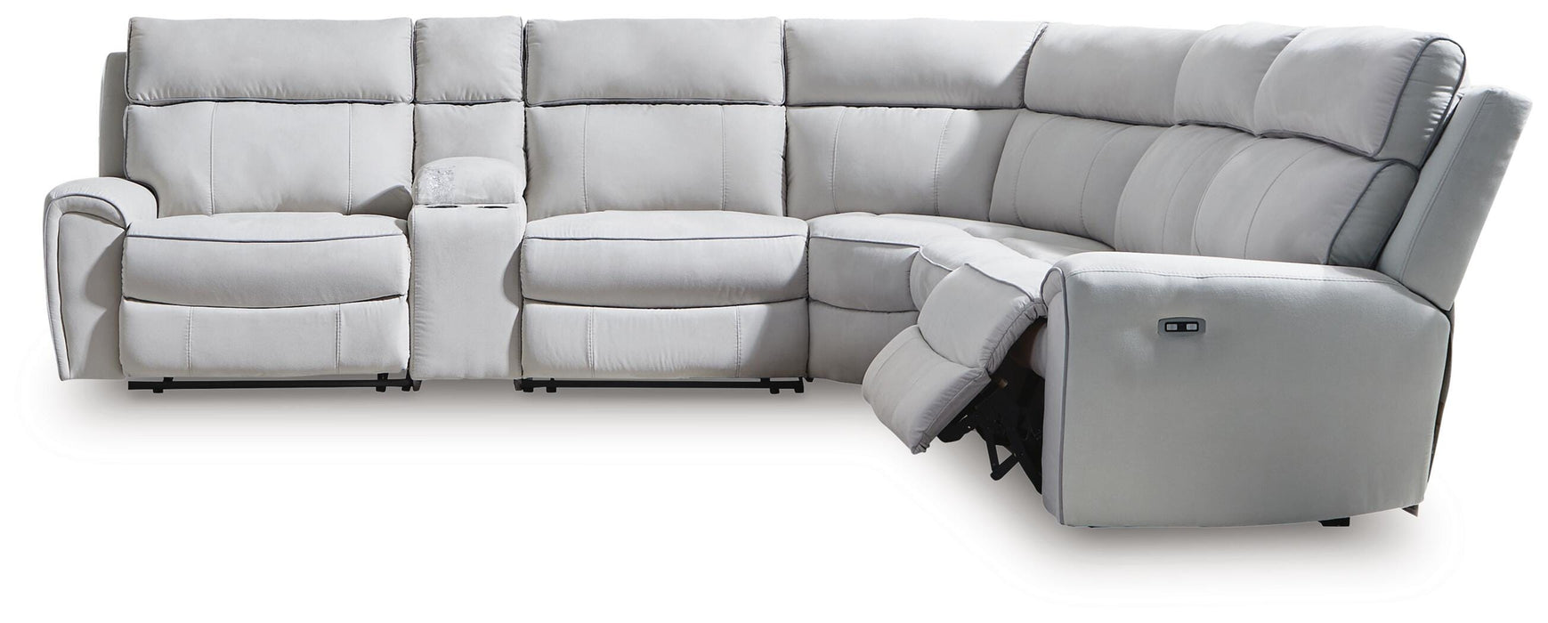 Social Pointe Reclining Sectional with Storage Console - MI Hometown Furnishings (MI)*