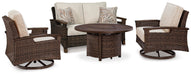 Paradise Trail Outdoor Loveseat, Lounge Chairs and Fire Pit Table - MI Hometown Furnishings (MI)*