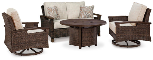 Paradise Trail Outdoor Loveseat, Lounge Chairs and Fire Pit Table - MI Hometown Furnishings (MI)*