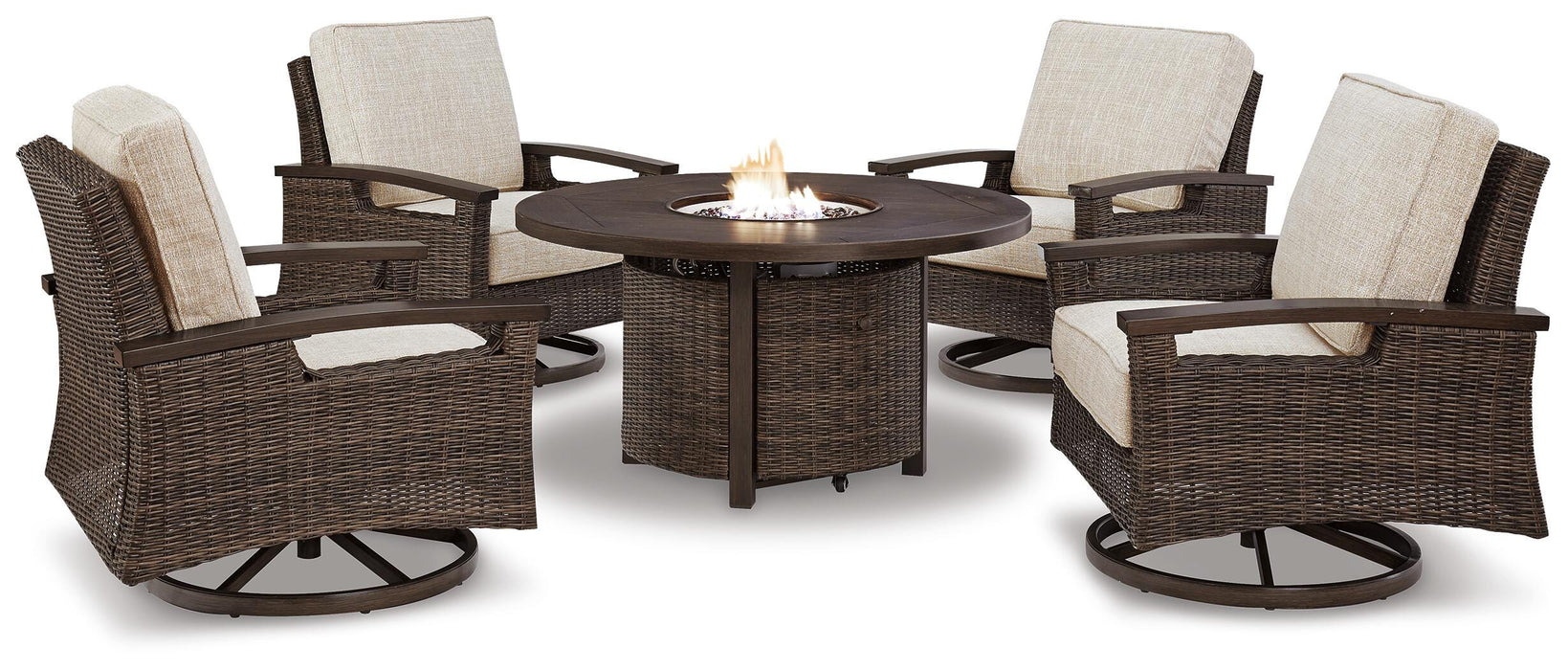 Paradise Trail Paradise Trail Fire Pit Table with 4 Nuvella Swivel Lounge Chairs - MI Hometown Furnishings (MI)*