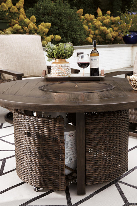 Paradise Trail Paradise Trail Fire Pit Table with 4 Nuvella Swivel Lounge Chairs - MI Hometown Furnishings (MI)*