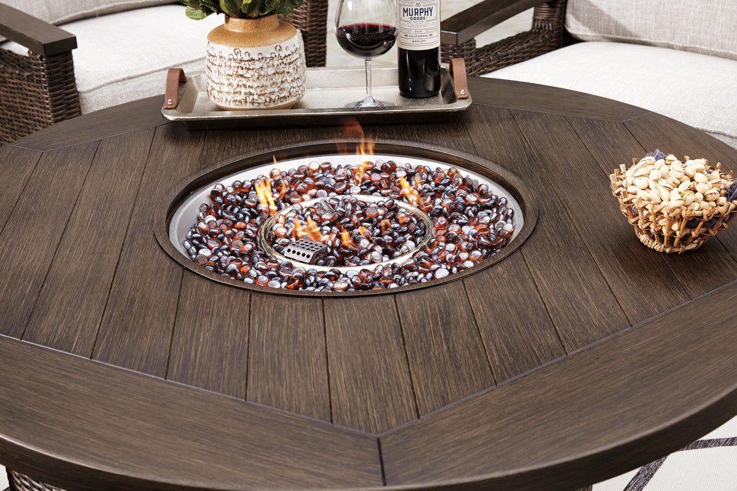 Paradise Trail Paradise Trail Fire Pit Table with 4 Nuvella Swivel Lounge Chairs - MI Hometown Furnishings (MI)*