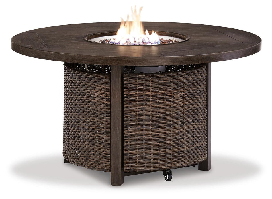 Paradise Trail Paradise Trail Fire Pit Table with 4 Nuvella Swivel Lounge Chairs - MI Hometown Furnishings (MI)*