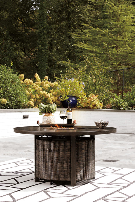 Paradise Trail Paradise Trail Fire Pit Table with 4 Nuvella Swivel Lounge Chairs - MI Hometown Furnishings (MI)*