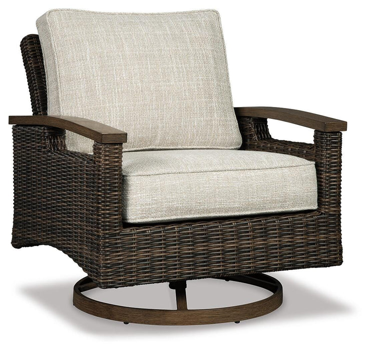 Paradise Trail Paradise Trail Fire Pit Table with 4 Nuvella Swivel Lounge Chairs - MI Hometown Furnishings (MI)*