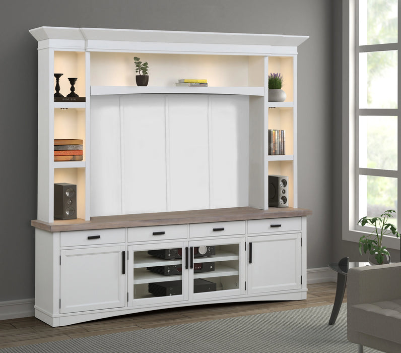 Parker House Americana Modern 92 Inch TV Console with Hutch Back Panel and LED Lights