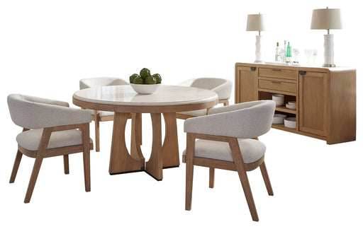 Parker House Escape - Dining 54 Inch Round Table with Buffet Server and 4 Barrel Chairs