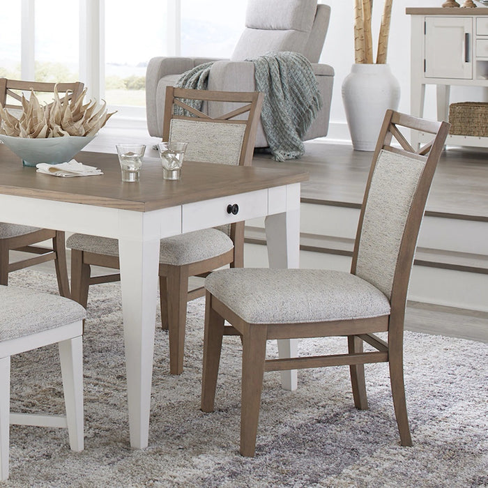 Parker House Americana Modern Dining 48 inch Round Extendable Dining Table and 4 Upholstered Chairs
