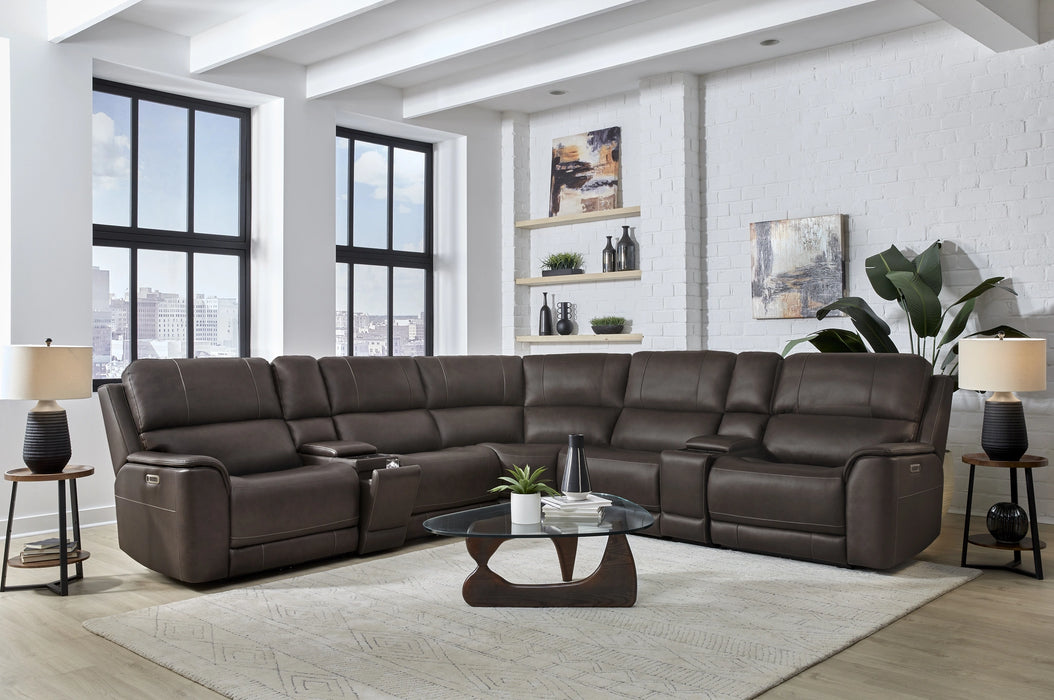 Parker Living Easton - Steamboat Brown 7 Piece Zero Gravity Power Reclining Sectional with Power Adjustable Headrests