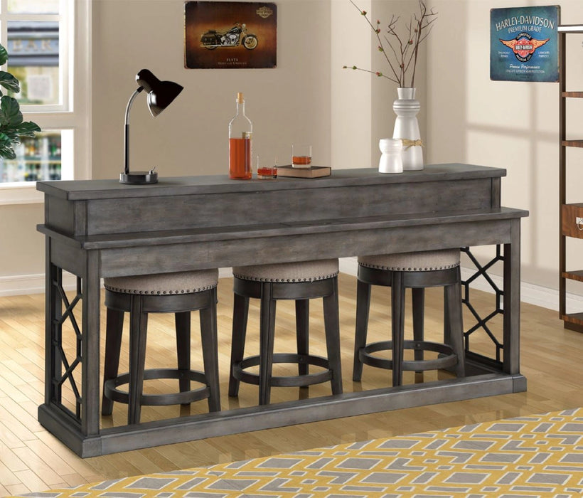 Parker House Sundance - Smokey Grey Cocktail Table with 2 End Tables and Console Table with 3 Stools