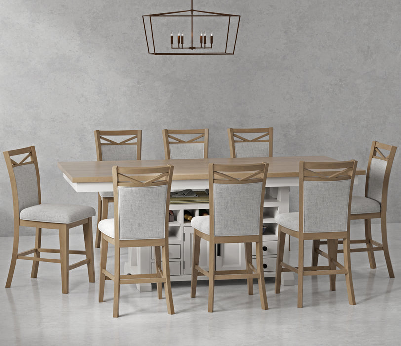 Parker House Americana Modern Dining Island Counter Height Table with 8 upholstered chairs