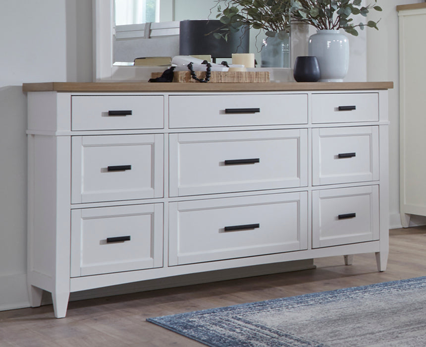 Parker House Americana Modern Bedroom Queen Shelter Bed 2 Nightstands Dresser with Mirror and Chest